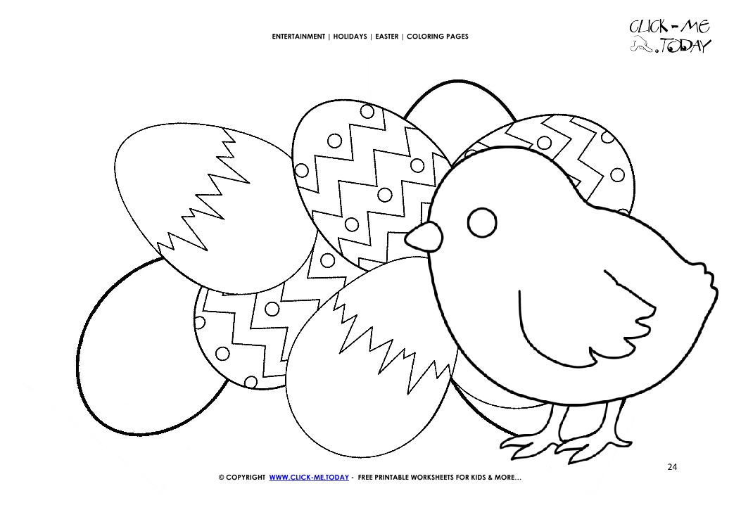 Easter Coloring Page: 24 Easter cute chick with eggs